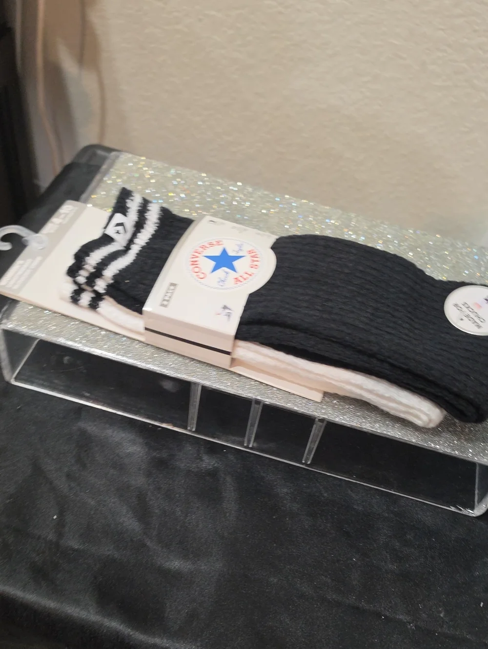 Converse 2- PK Striped Logo Lightweight Slouchy Crew Socks